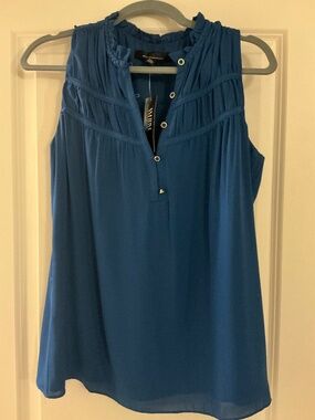 White House Black Market Braided Crepe Shell endless blue Medium NWT